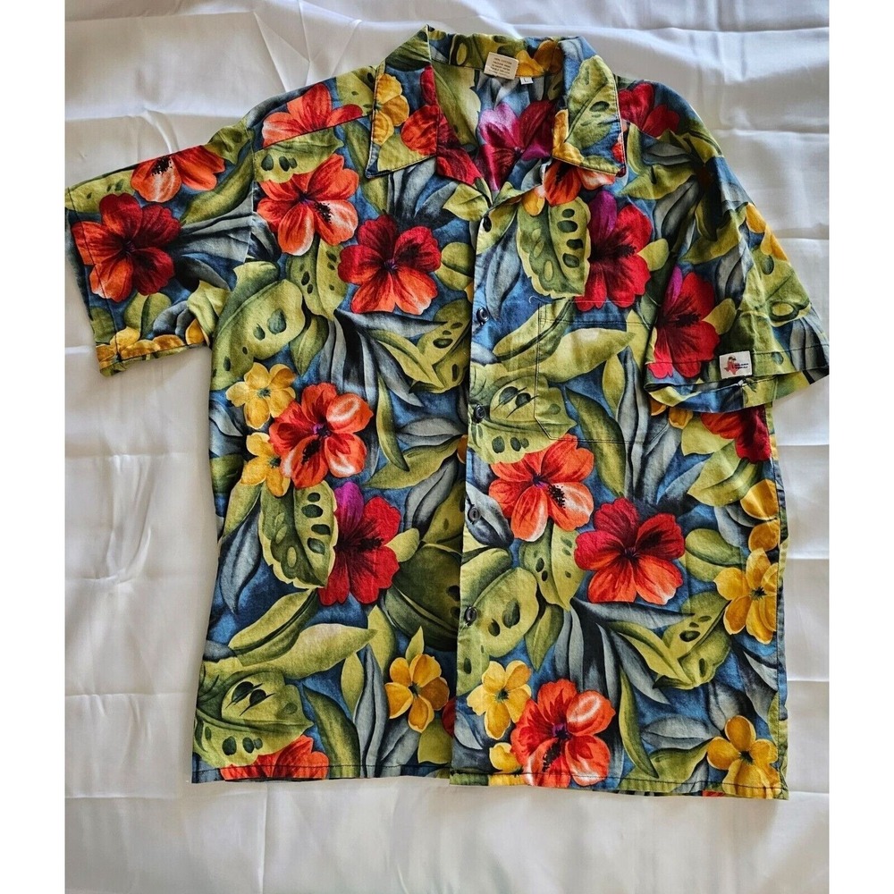 Vtg Island Texas Round Rock Floral Hawaiian Shirt‎ Men's L